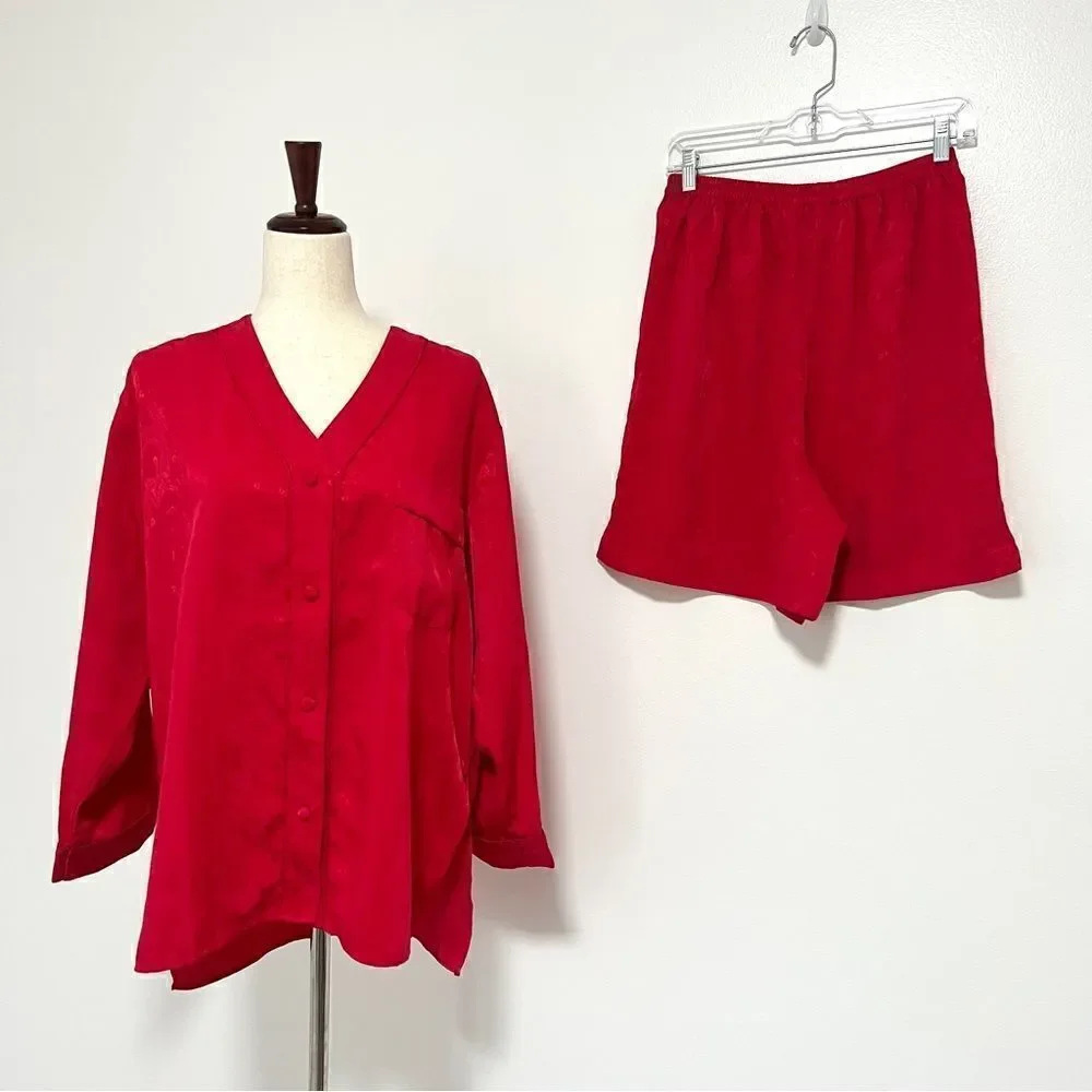Vintage RARE Gold Label Victoria’s Secret 2 PC Pajama M Christmas Red Shorts